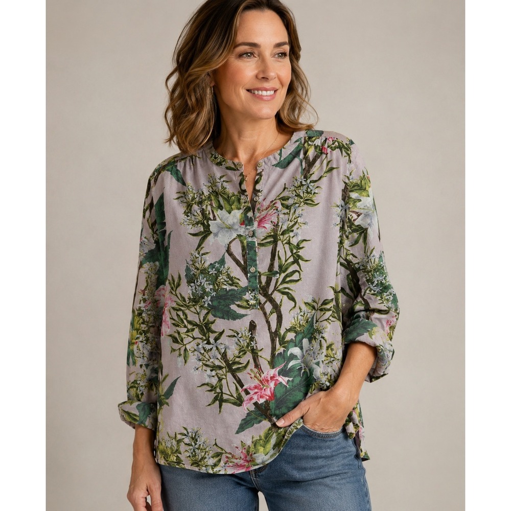 Isabel Marant Etoile Pink Floral Cotton Voile Band Collar Blouse Size 40